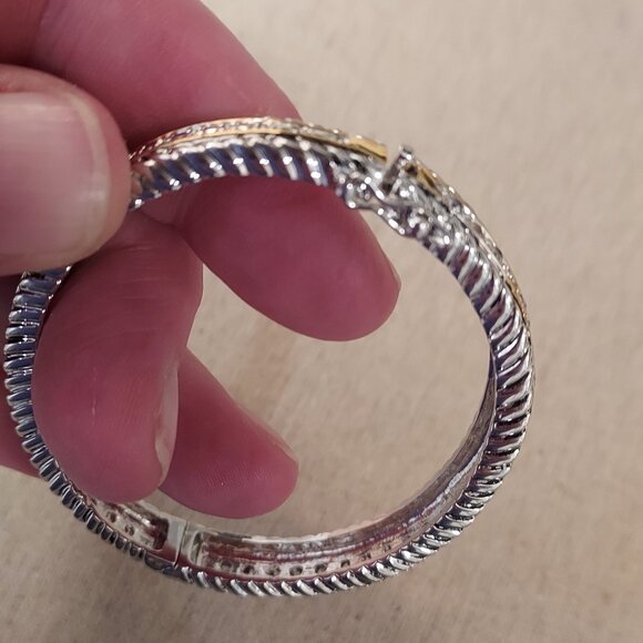 twisted yellow and silver rhodium plated round bracelet - Picture 3 of 5
